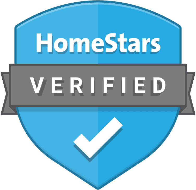 The logo for Homestars Verified in blue, white and gray on a transparent background.